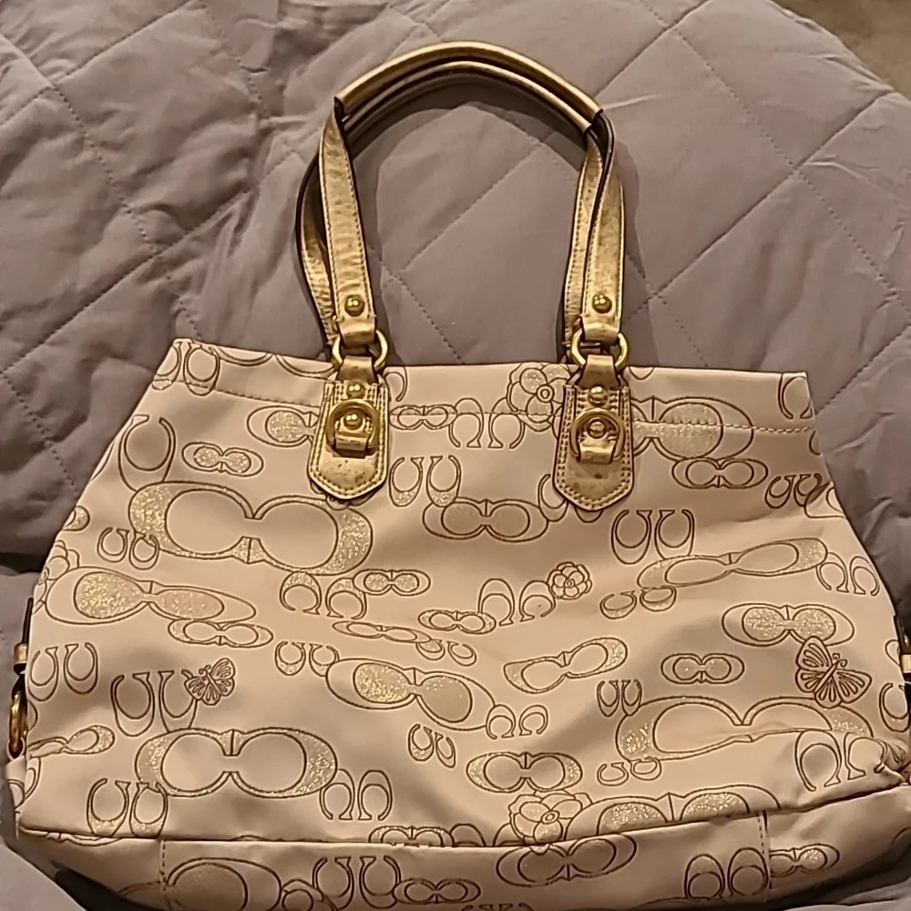 Coach gold detail beige bag